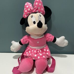 2023 Disney Minnie Mouse Pink And White Plush Backpack Kids Toddler 15"